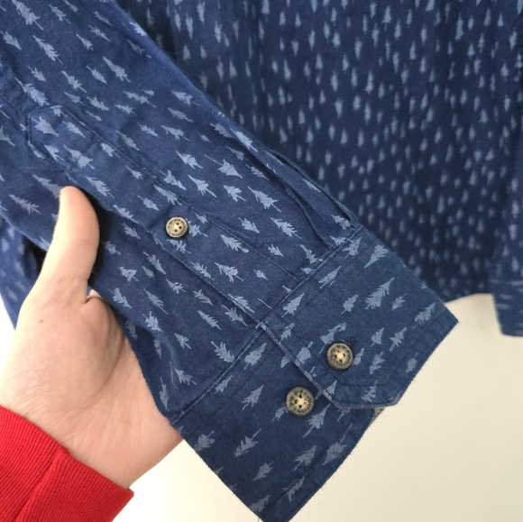 Toad & Co Tree Print Long Sleeve Button Down Shirt Blue Men's XL Slim Fit - Picture 3 of 10